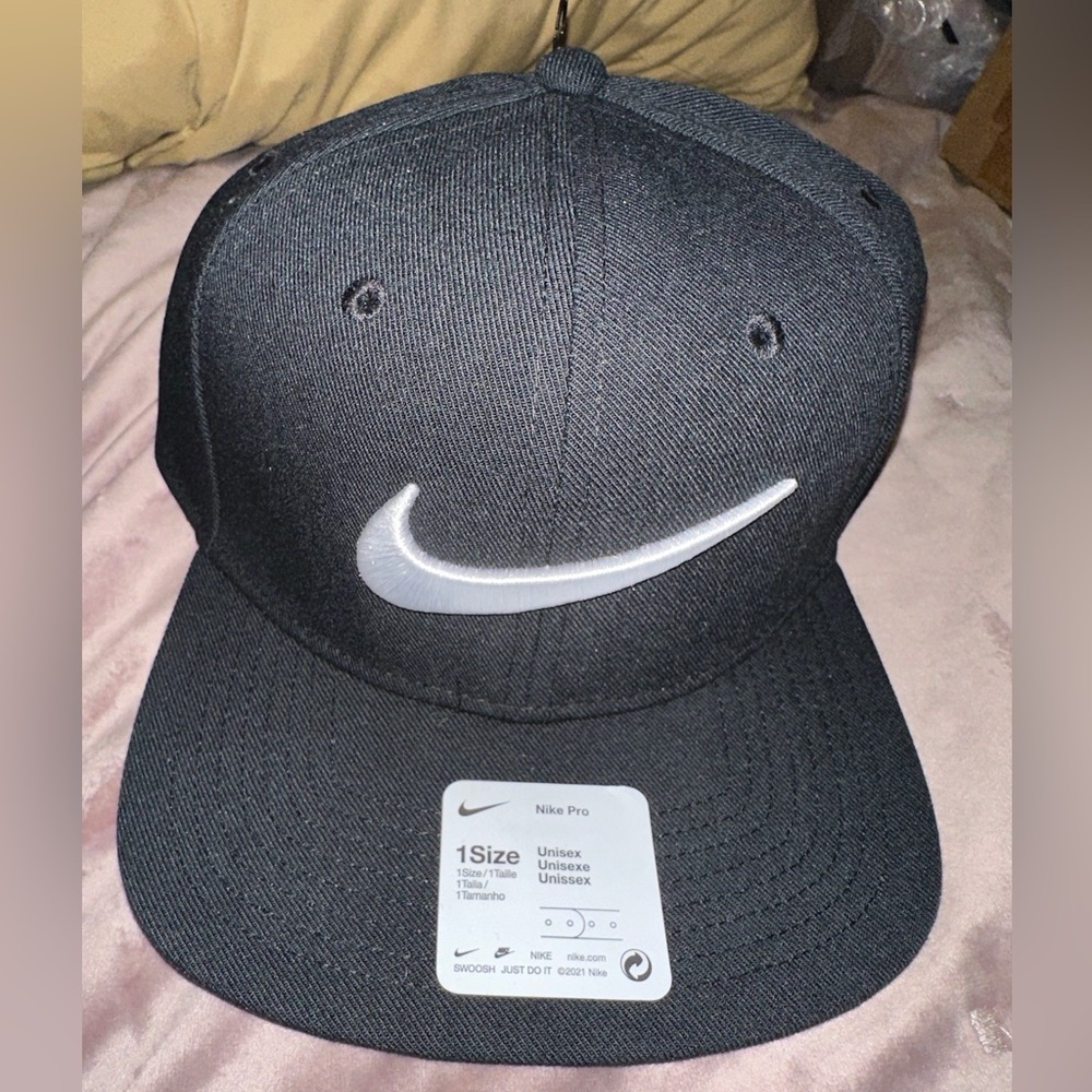 Nike PRO- Black with White Swoosh- Adjustable Classic Snapback Hat Unisex- NWT